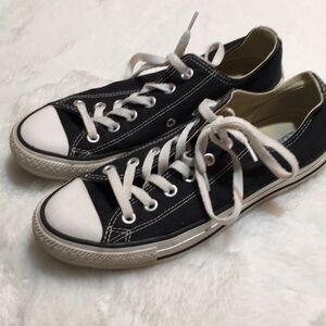 Black Low-Top Canvas Sneakers with White Accents